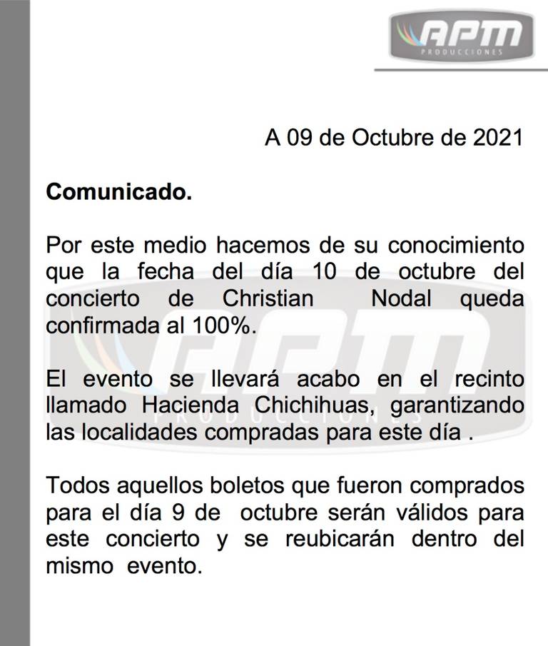 Cambia sede concierto de Christian Nadal ser este domingo El